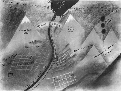 Carte des environs de Twin Peaks dessinée par David Lynch