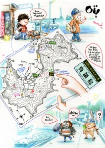 Carte de l'île de Manabe Shima. Florent Chavouet, Manabé Shima, ©Éditions Philippe Picquier, 2010